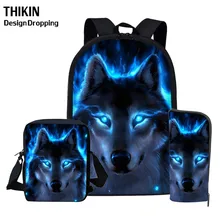 THIKIN Cool Moon Wolf Printed Men/Women Backpack Teenager Boys Girls Book Bag Pencil Case School Children Gifts Mochila Escolar