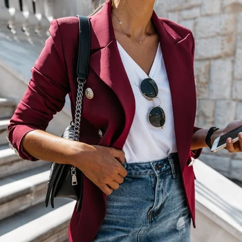 

Fashion Women Ladies Slim Casual Blazer Jacket Top Outwear Long Sleeve Button Career Formal Tunic Coat Cardigan