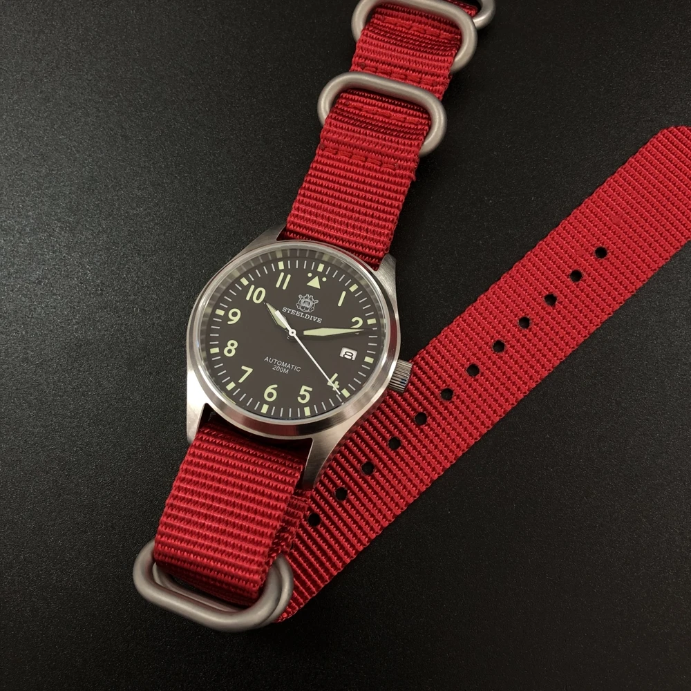 logo nylon 6 Мужские автоматические механические часы для дайвинга C3 светящиеся часы из нержавеющей стали 200 метров водонепроницаемые винтажные военные часы для мужчин - Цвет: logo nylon 6