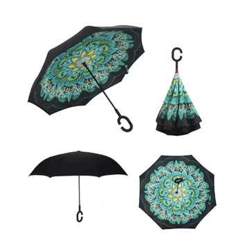 

Windproof Double Layer Folding Inverted Umbrella Self Stand Upside-down Rain Protection Car Reverse Umbrellas C-shaped Handle