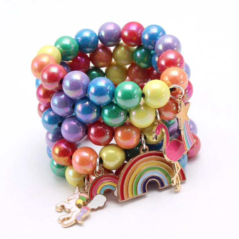 

1pc Colorful Girls Kids Round Beaded Bracelets Fashion Elastic Bracelets&Bangles for Child Jewelry Gift Handmade Animal Pendant