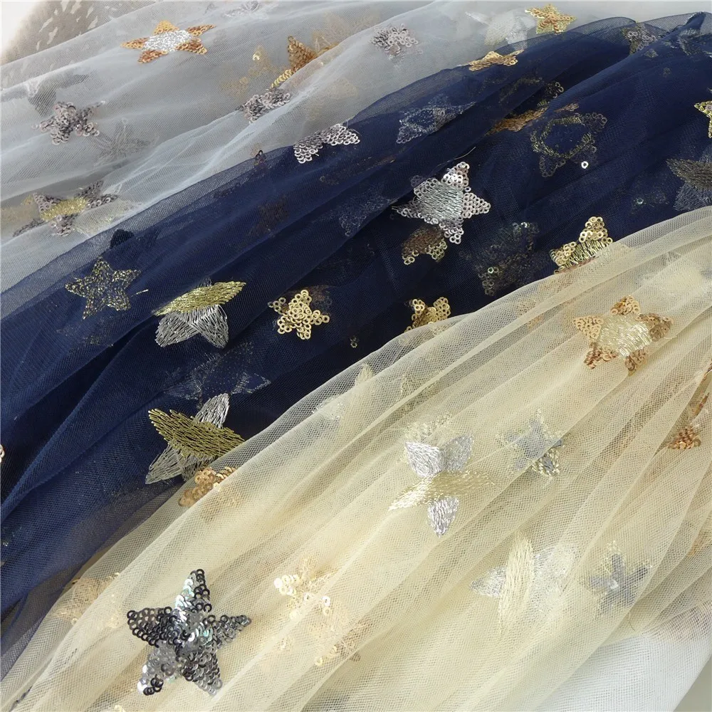 91 см* 130 см красивая блестящая Звезда вышивка сетка кружево Тюль Ткань для невесты платье вечернее платье костюм ткань