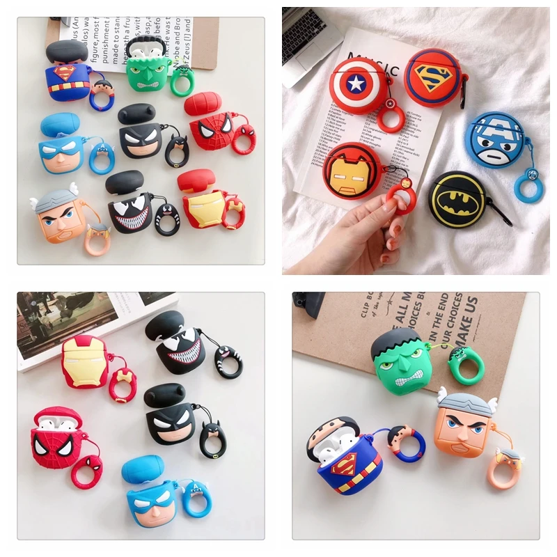 Чехол для AirPods 2 Super Hero с 3D рисунком из мультфильма Marvel, Мстители, чехол для наушников, Bluetooth, беспроводная коробка для наушников, для Apple, чехол для AirPods