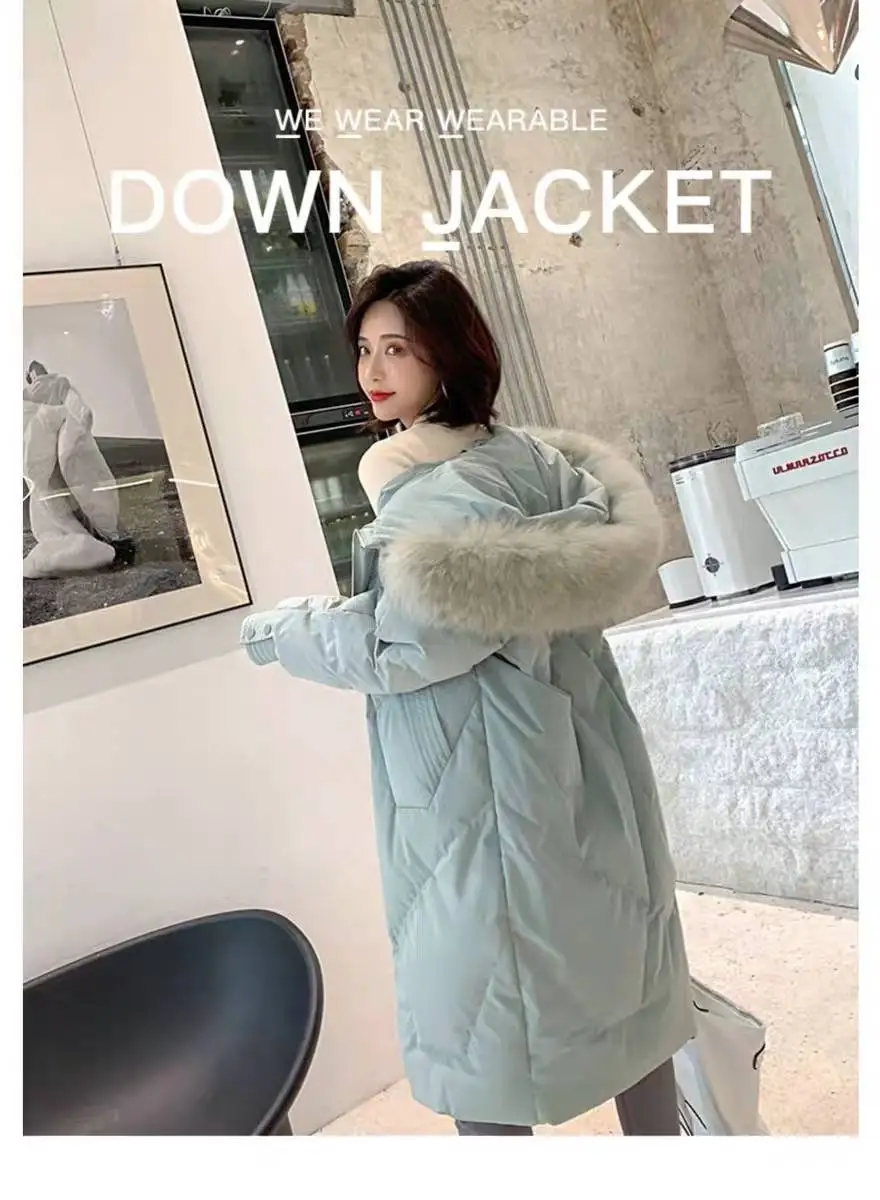 Heydress женское однотонное теплое пуховое пальто с воротником из меха енота элегантная Длинная Верхняя одежда женское белое пуховое пальто
