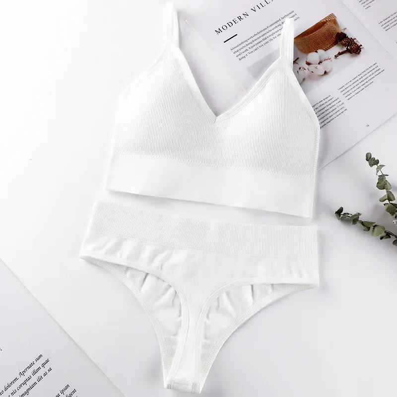 plus size underwear sets 2PCS Bra and Panty Set Sexy Lingerie Set Bra Brief Sets Underwear Women Backless Bralette Thong Panties For Women Tank Crop Top bralette sets Bra & Brief Sets