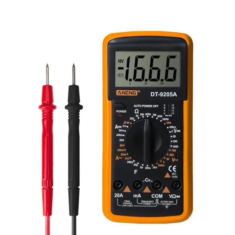 ANENG DT-9205A Цифровой мультиметр ЖК-дисплей AC/DC Ом портативный вольтметр измеритель напряжения тока тестер сопротивления защита от перегрузки - Цвет: Цвет: желтый