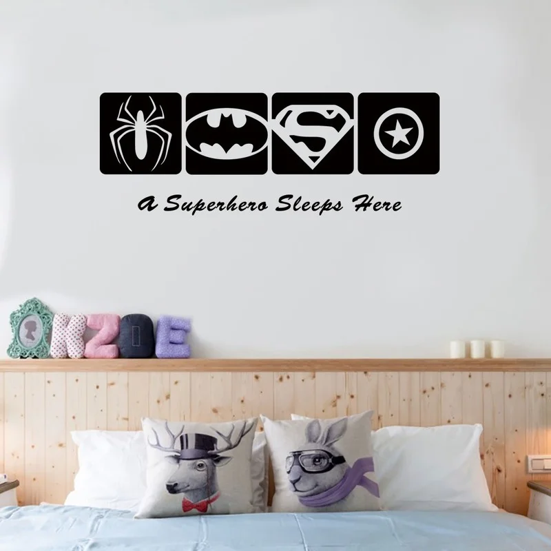 Superhero Sleep Here Pattern Baby Boy  Bedroom Decor Kid's Room Decoration Wall Stickers  Accessories