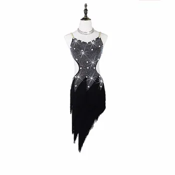 

2020 Latin Dance Dress For Ladies 7 Color Rhinestone Tassel Sleeveless Braces Skirts Women Party India Rehearsal Outfits