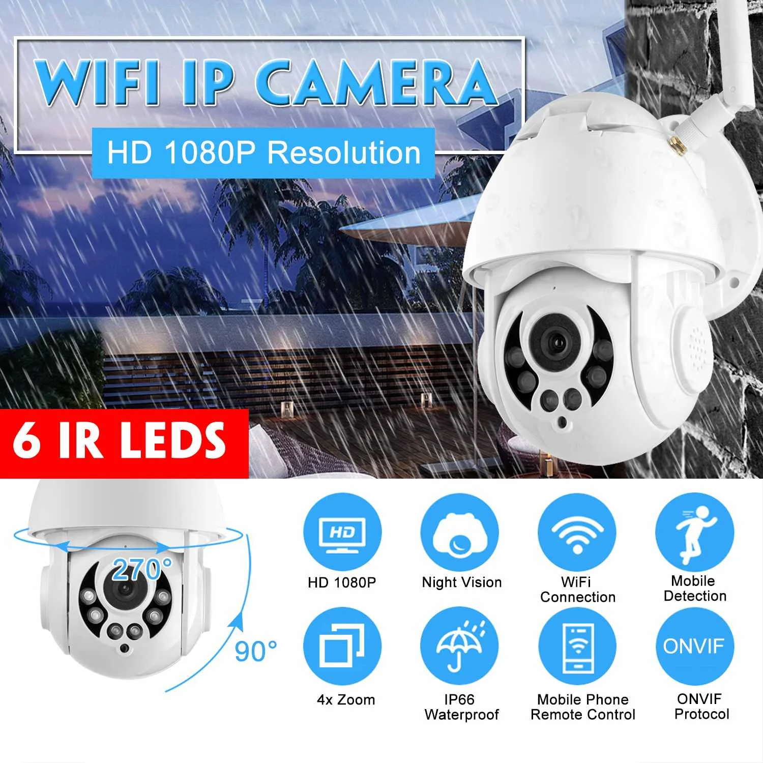 

1080P 4X Digital Zoom 2MP Waterproof IP Camera Security Camera Wifi Outdoor Security Camera Wireless Surveillance Camera