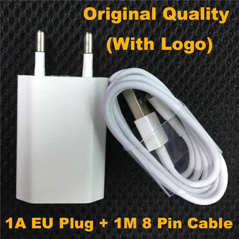 Комплект USB кабель+ зарядное устройство EU для iPhone 11 Pro 5 6S 6 7 8 Plus X XR XS Max SE 1 м usb-кабель для зарядки ЕС-разъем, для поездок настенное зарядное устройство - Цвет: Original Quality