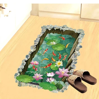 

3D fish pond floor Stickers for kids rooms, bedroom flooring, non-slip, home decor, wall poster, art stickers