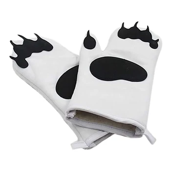 

1 Pair Insulation Gloves Silicone White Bear Oven Mitt Set Heat Resistant Quilted Oven Gloves Non-Slip Grip