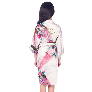 

Short Casual Print Kimono Gown Letter Of "Flower Girl" Casual Home Clothing Short Sleeve Satin Nightwear Intimate Lingerie