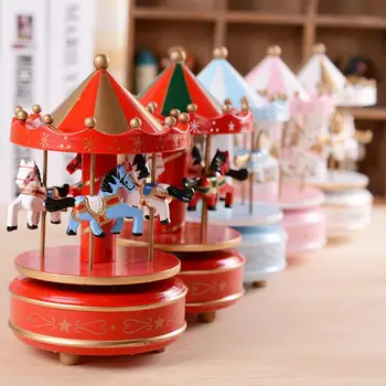 

Wooden Music Box Toy Child Baby Game Home Decor Carousel horse Music Box Christmas Wedding Birthday Gift
