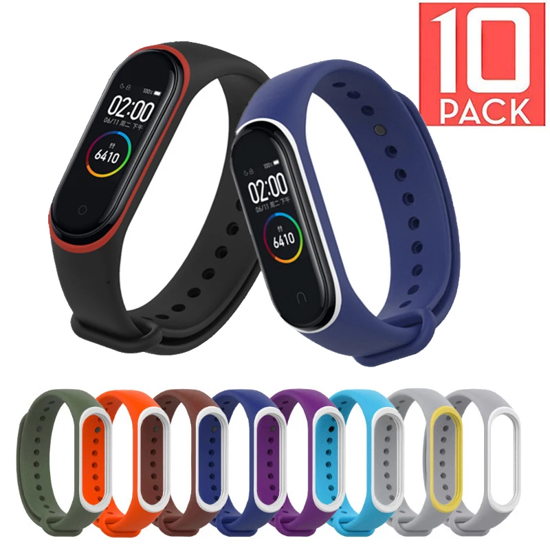 10 шт./упак. для Mi band 3 4 браслет ремень для Mi band 3 4 ремешок на запястье с силиконовым браслетом, браслет MiBand 4 браслет аксессуары