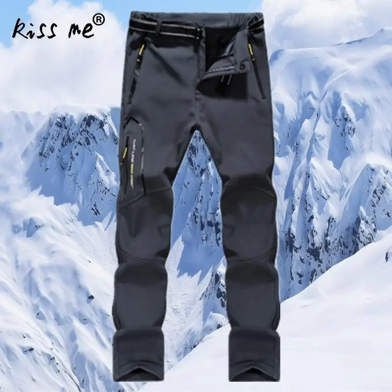 

Plus Size omen Men Thick Warm Fleece Softshell Pants Camping Hiking Skiing Trousers Oversized Waterproof Outdoor Pants M-5XL
