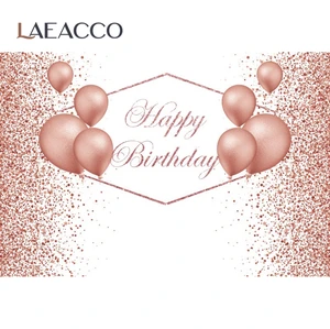 Image 2 - Laeacco Happy Birthday Party Decor Poster Pink Gold Polka Dots Balloons Customized Photo Backdrop Vinyl Photography Background