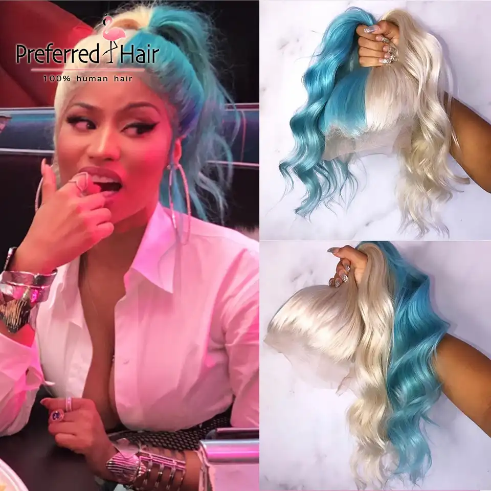 Preferred Transparent Lace Wigs Platinum Blonde Half Pink Half Blue Pre Plucked Remy Lace Front Human Hair Wigs For Women Human Hair Lace Wigs Aliexpress