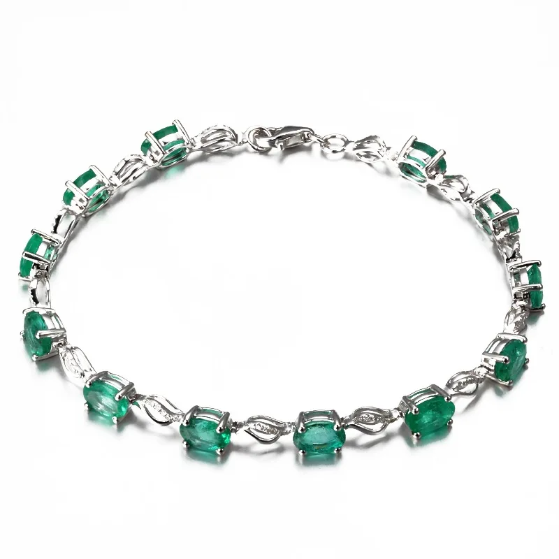 Bague Ringen браслеты с изумрудом и драгоценными камнями для женщин, настоящее 925 пробы, серебряные ювелирные изделия, цепочка, очаровательный браслет, ювелирное изделие - Цвет камня: green