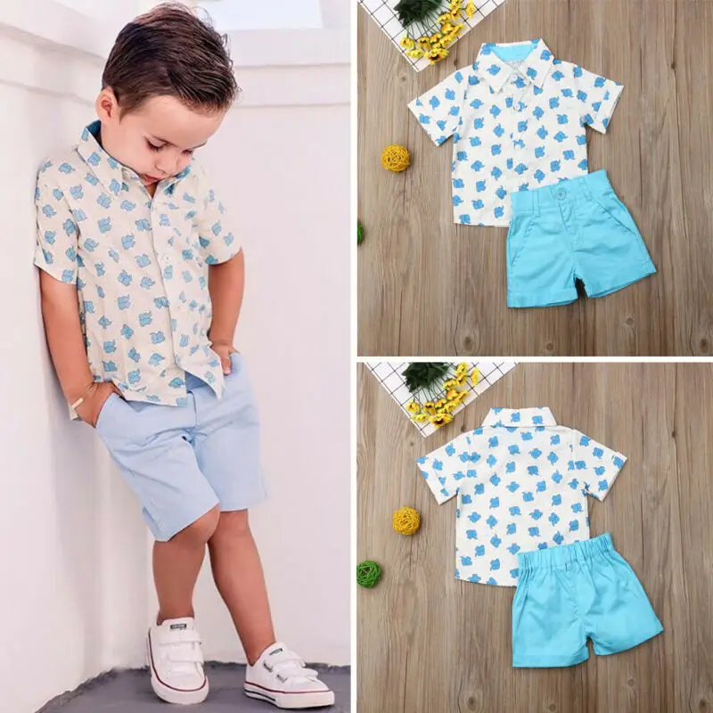 Коллекция года, одежда для маленьких мальчиков популярная летняя футболка с принтом слона для маленьких мальчиков+ шорты комплект детской одежды