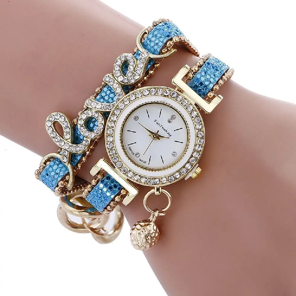

Korean-style WOMEN'S Bracelet Watch Lettered LOVE Winding Wrist Watch Diamond Set around Three-loop Autumn And Winter Beach Leis