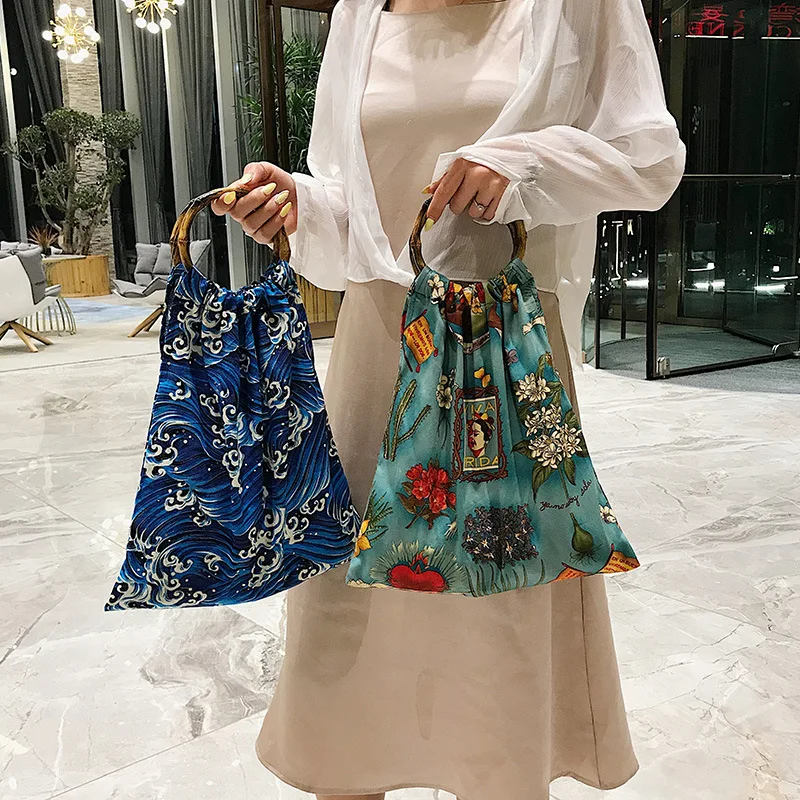 

New National Wind Fairy Crane Fabric Bag, Bamboo Slab Handbag, Single Shoulder Slanting Women's Bag