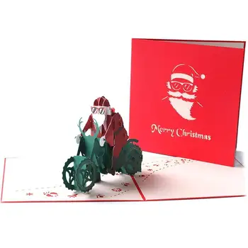 

Christmas Three-dimensional Greeting Card Santa Claus Paper A Customization Carving Card 3d Handmade Motorcycle Riding Chri A9M9