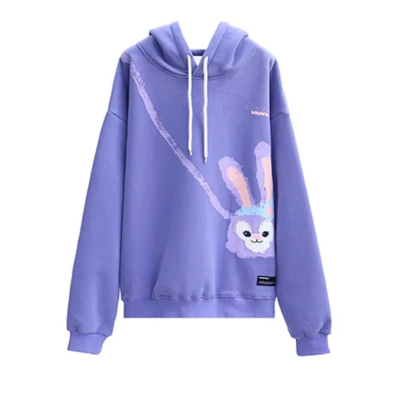 

Velvet Thick Hoodies Women Rabbit Cartoon Print Cute Sweatshirts Casual pullove Oversized Hooded Harajuku Streetwear Clothes Top
