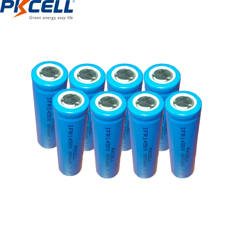 

8PCS PKCELL IFR 14500 Battery 3.2v 600mah liFepo4 Batteries 14X50 AA Rechargeable Battery for Solar Panel Light ,Tooth Brush
