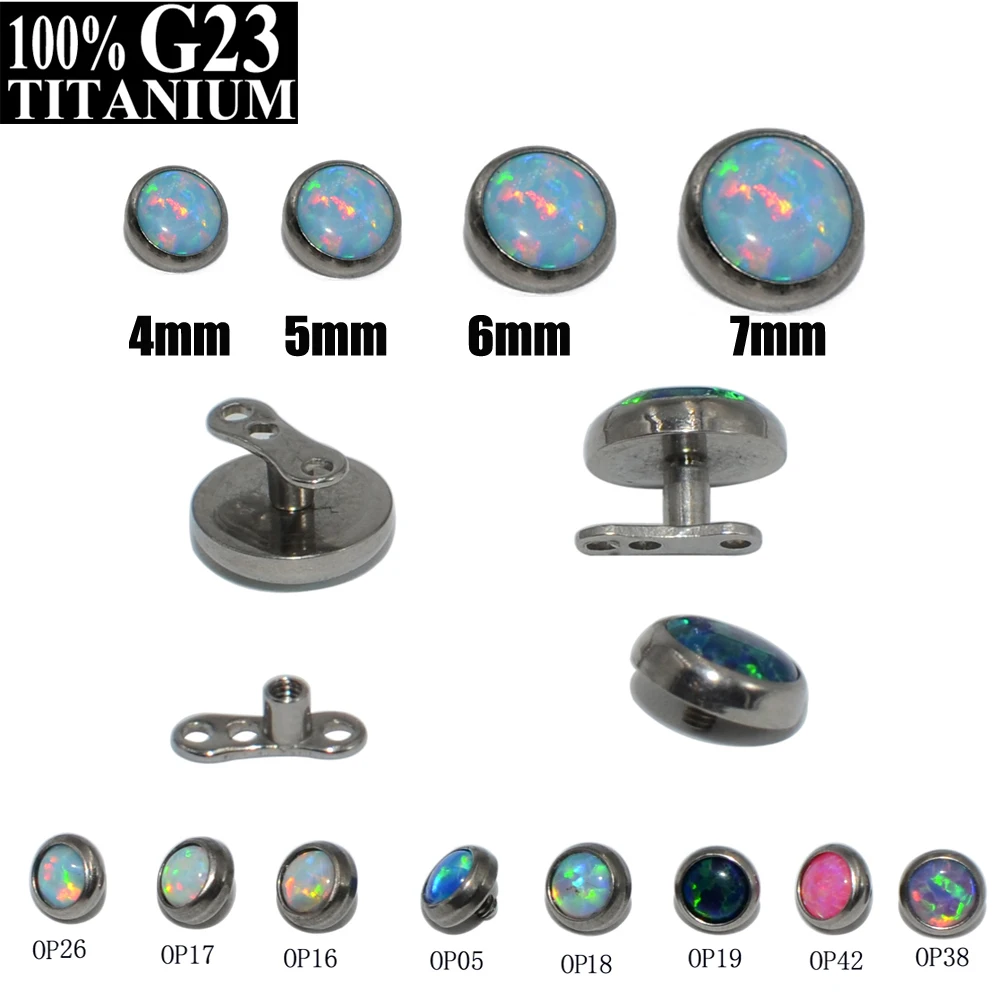 1Pc 4Mm & 5Mm & 6Mm & 7Mm Top Titanium G23 Opal Stone Ancoraggio Cutaneo Skin Diver Top Fashipin Body Piercing Jewelry