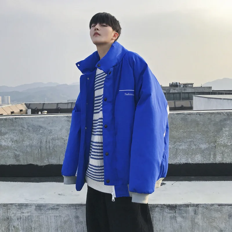 

Winter Jacket Men's Warm Thick Fashion Parka Men Cross-color Casual Collar Coat Man Streetwear Loose Cotton Jacket Male Clothes