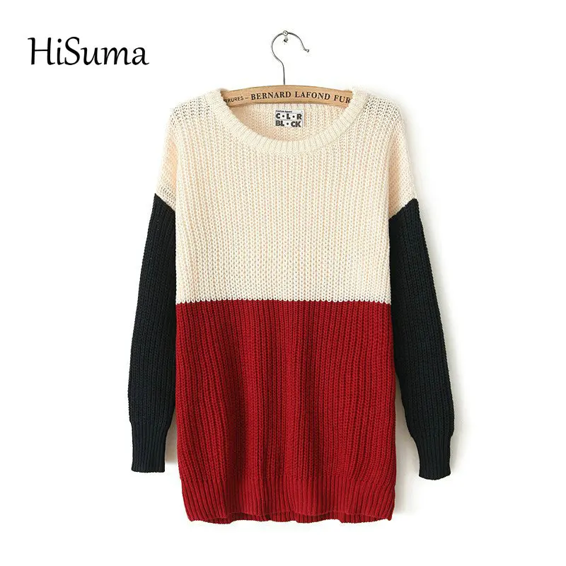 2020 winter New women's color block o-neck pullovers Women plus size long-sleeve sweaters Female sweater | Женская одежда