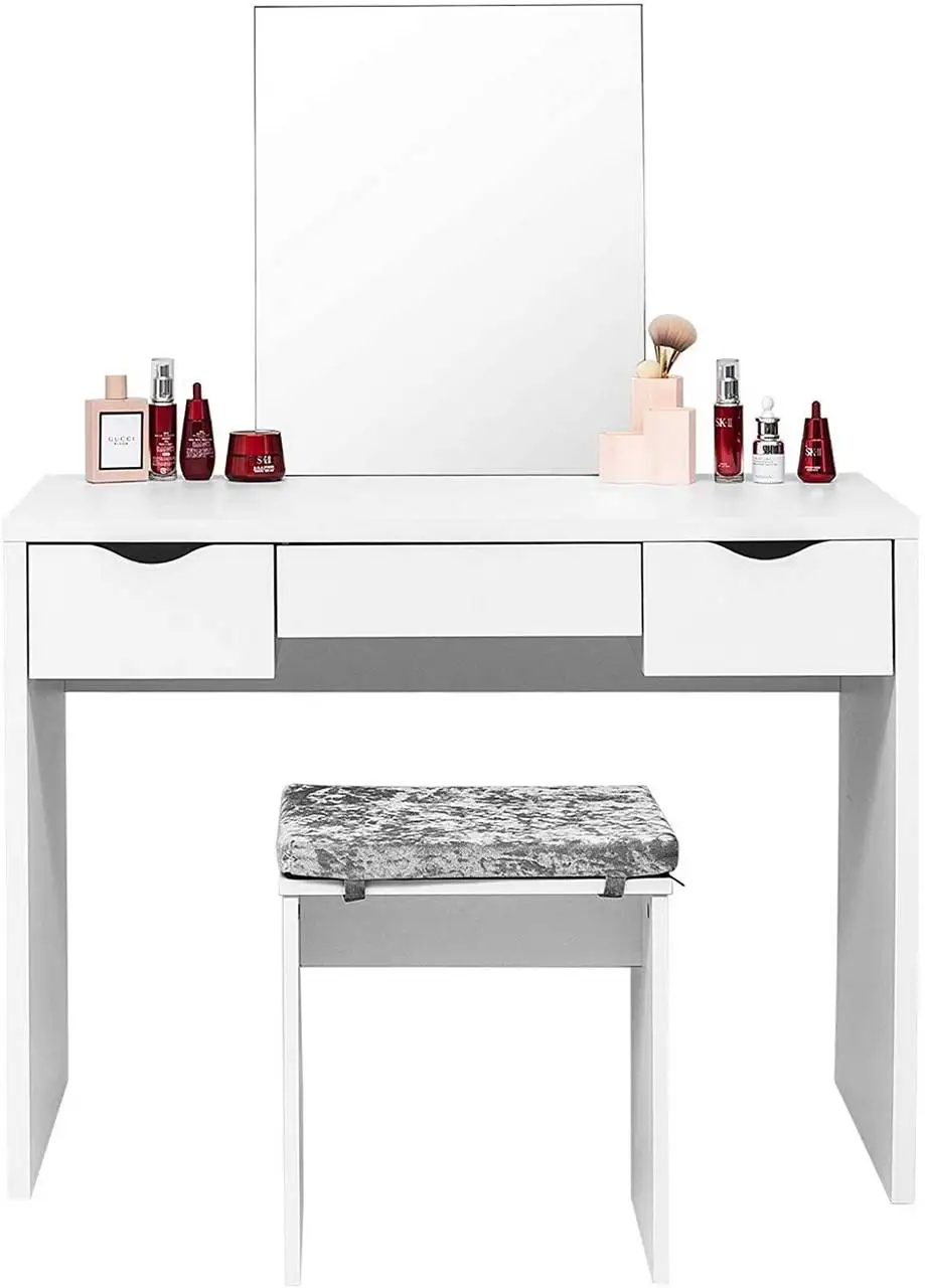 Penteadeira com banco e espelho para gavetas, conjunto de cosméticos  maquiagem móveis branco - AliExpress
