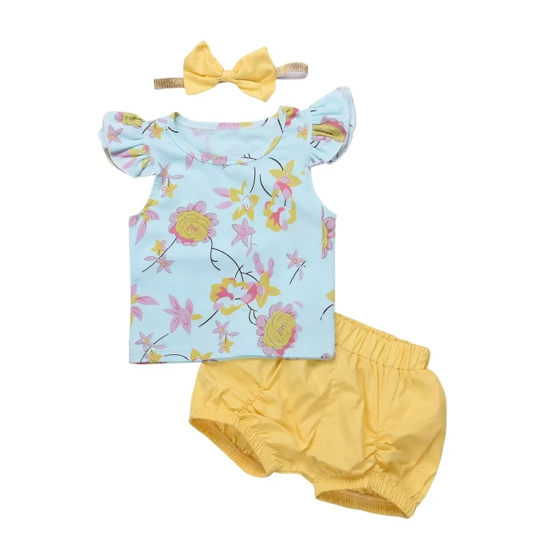 

3Pcs Summerborn Baby Girl Clothes Floral Tank Top +Solid Color Shorts+Headband Outfits Bebek Giyim Toddler Kids Clothing Set
