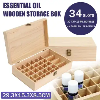 

34 Slots Essential Oil Carrying Case Aromatherapy Wooden Storage Box Organizer For Container Treasure Jewelry Storage Box