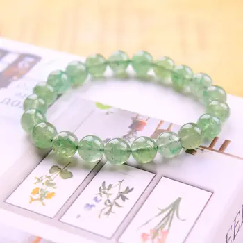 

Natural stone green strawberry crystal bracelet, ladies natural crystal gem bracelet, ladies energy jewelry, 3 grade spar