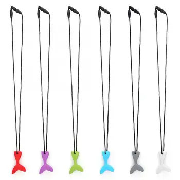 

Hot Teeth Whitening Silicone Fish Tail Shape Teether Baby Chewing Pendant Necklace Teething Stick Teeth Whitening 6 Colors Tools