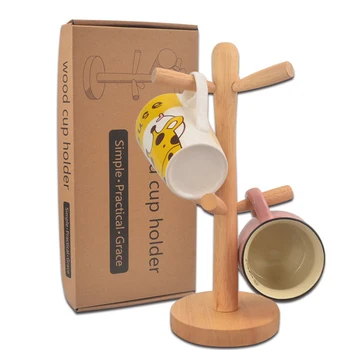 

Wooden Cup Holder Kitchen Tea Coffee Mug Hanging Drain Cup Rack Nordic style Mulitfunction Bracelet Necklace Storage Shelf