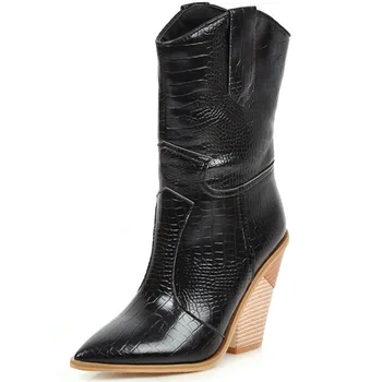 

Fashion Stone Pattern PU Ankle Boots Pointed Toe 10cm Super High Heels Comfortable Large size Boots Women Sapatos Das Mulheres