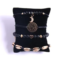 HWASY1804 ювелирные изделия из сплава Плетеный корпус черный полый резной ручной орнамент любовь полумесяц цинковый сплав и бусины браслет