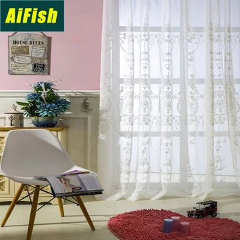

European-style Embroidered White Window Screen Curtain Study Room Living Room Bedroom Good Light Transmittance Beautiful X-WP014