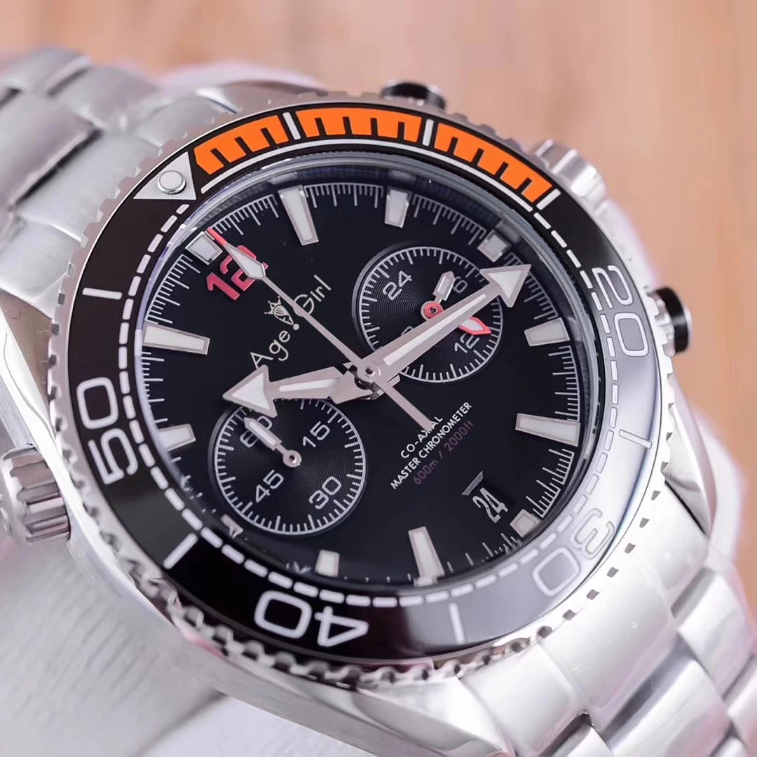 

Luxury Brand New 007 Men Stopwatch Watch Ceramic Bezel Stainless Steel Orange Canvas Rubber Black Grey Chronograph Sapphire AAA+