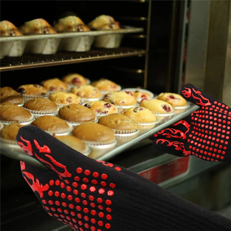 LMETJMA перчатки для гриля 1472 ° F(800 ° C) высокая термостойкость перчатки для приготовления барбекю Прихватки Противоскользящие силиконовые пекарские перчатки KC0284