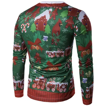 

New Style Christmas Tree 3D Fake Two-Piece Tie Printed T-shirt Fashion MEN'S Long-sleeved T-shirt Men'S Wear