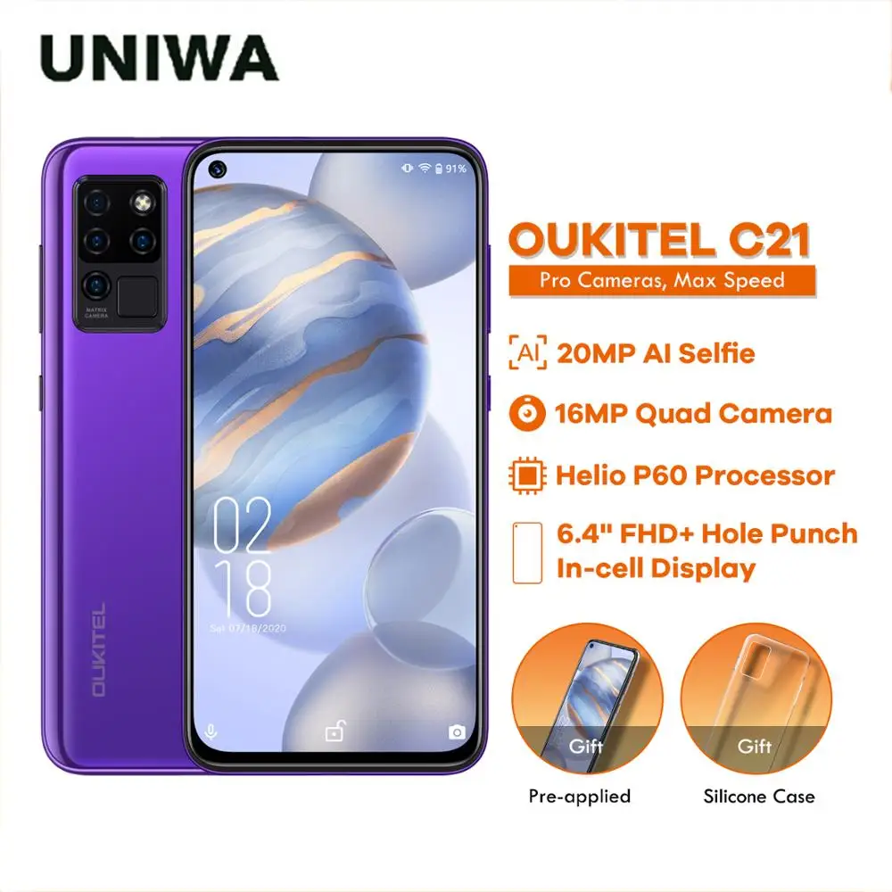 Смартфон OUKITEL C21 4 + 64 ГБ Helio P60 20 МП 6 дюйма FHD дырокол 4000 мАч четыре ядра|Смартфоны| |