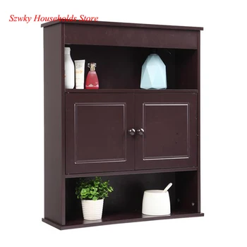 

FCH Two-door Bathroom Cabinet with Upper and Lower Layers Shelf Storage Rack Organizer Brown