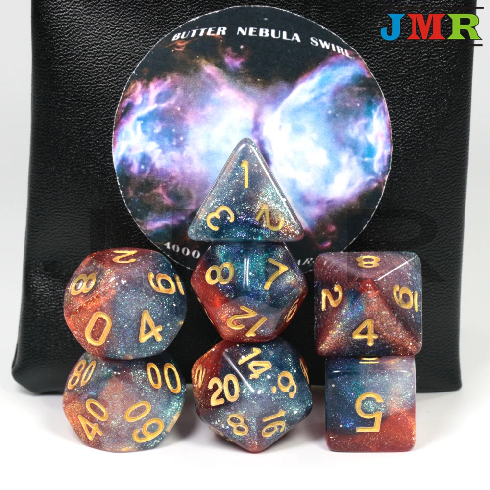 Романтические Вселенной Galaxy игральная кость 7 шт./компл.+ из искусственной кожи сумка 7 шт. DnD ролевые игры предпродажа Звездное кости подарок на год - Цвет: Butterfly swirl