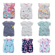 Barboteuse d'été en coton à manches courtes pour bébé fille, vêtements à la mode pour nouveau né, motif Animal de dessin animé, de 3 à 24 mois