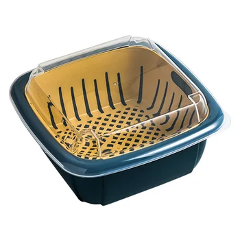 

Multifunction Double-layer Drain Basket with Lid Plastic Fruit Storage Basket Kitchen Refrigerator Drain Storage Box SEC