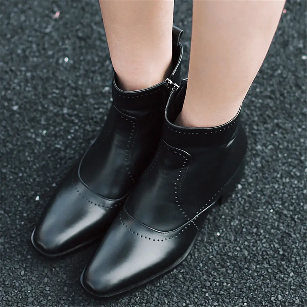 

SARAIRIS Brand Design Brogue Ankle Boots Women Shoes Genuine Leather Lady Chunky Heels Western Boots Female Shoes Woman